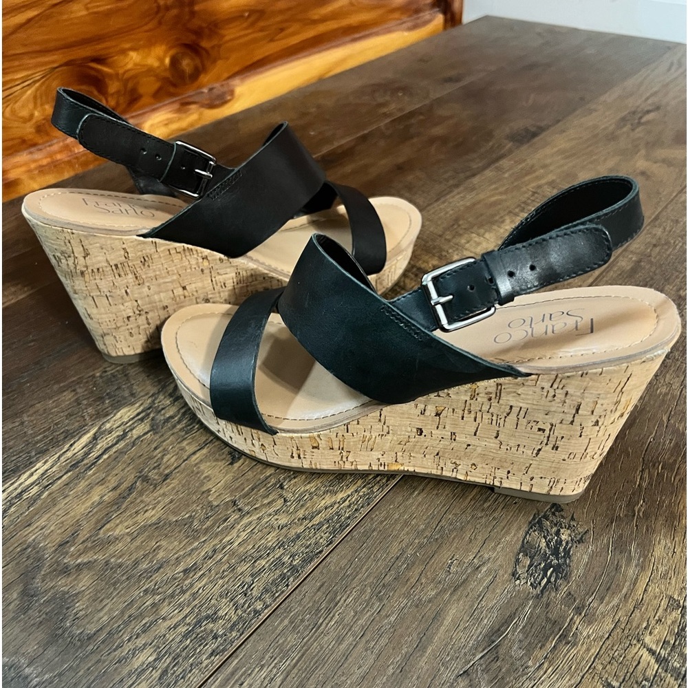 Black Franco Sarto Cork Style Wedge Sandal Size 10